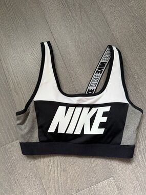 Nike Colorblock Black White & Gray Logo Sports Bra